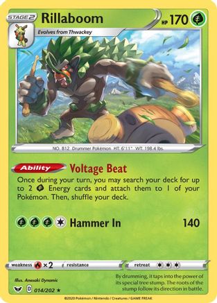 Rillaboom (014) (014) 014/202  - Reverse Holofoil SWSH01 Sword & Shield Base Set - Holo Rare