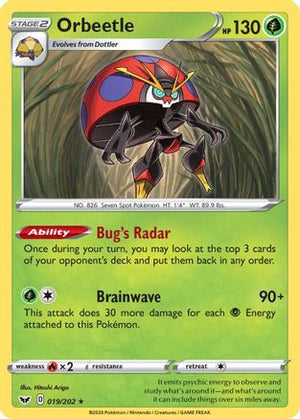 Orbeetle 019/202  - Reverse Holofoil SWSH01 Sword & Shield Base Set - Rare