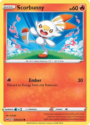 Scorbunny (030) (030) 030/202  - Reverse Holofoil SWSH01 Sword & Shield Base Set - Common