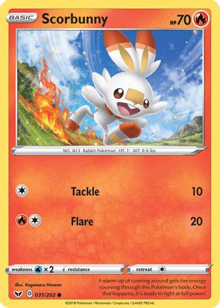 Scorbunny (031) (031) 031/202  - Reverse Holofoil SWSH01 Sword & Shield Base Set - Common