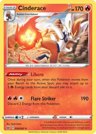 Cinderace (034) (034) 034/202  - Holofoil SWSH01 Sword & Shield Base Set - Holo Rare