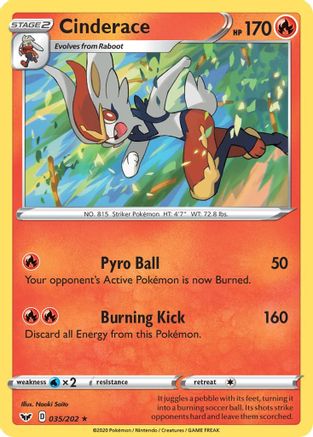 Cinderace (035) (035) 035/202  - Reverse Holofoil SWSH01 Sword & Shield Base Set - Holo Rare