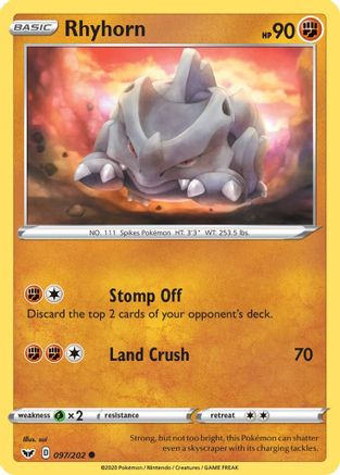 Rhyhorn (097) (097) 097/202  - Reverse Holofoil SWSH01 Sword & Shield Base Set - Common