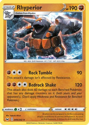 Rhyperior 099/202  - Holofoil SWSH01 Sword & Shield Base Set - Holo Rare