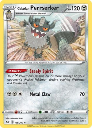 Galarian Perrserker 128/202  - Holofoil SWSH01 Sword & Shield Base Set - Holo Rare