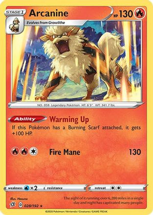 Arcanine 028/192  - Reverse Holofoil SWSH02 Rebel Clash - Rare