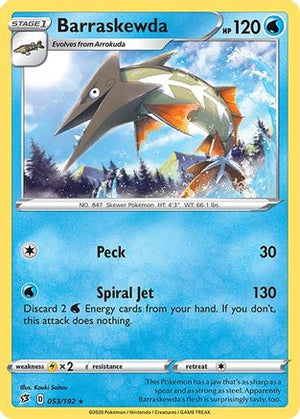Barraskewda 053/192  - Reverse Holofoil SWSH02 Rebel Clash - Rare