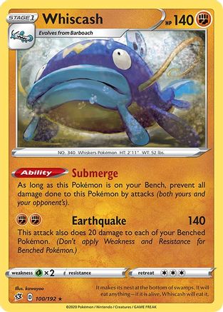 Whiscash 100/192  - Reverse Holofoil SWSH02 Rebel Clash - Rare