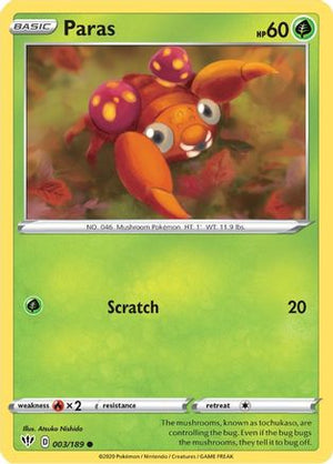 Paras 003/189  - Reverse Holofoil SWSH03 Darkness Ablaze - Common