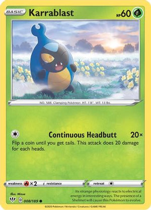 Karrablast 008/189  - Reverse Holofoil SWSH03 Darkness Ablaze - Common