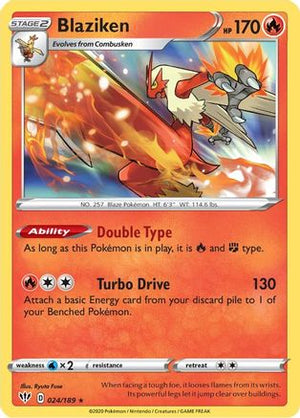 Blaziken 024/189  - Reverse Holofoil SWSH03 Darkness Ablaze - Holo Rare