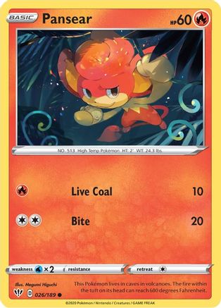 Pansear 026/189  - Reverse Holofoil SWSH03 Darkness Ablaze - Common