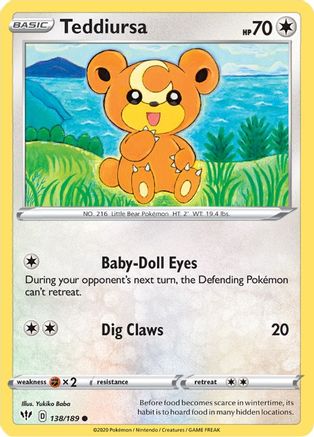 Teddiursa 138/189  - Reverse Holofoil SWSH03 Darkness Ablaze - Common