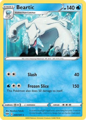 Beartic 049/189  - Reverse Holofoil SWSH03 Darkness Ablaze - Rare