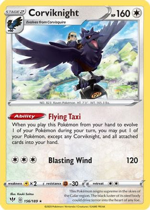 Corviknight 156/189  - Reverse Holofoil SWSH03 Darkness Ablaze - Holo Rare