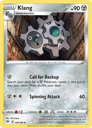Klang 126/189  - Reverse Holofoil SWSH03 Darkness Ablaze - Uncommon