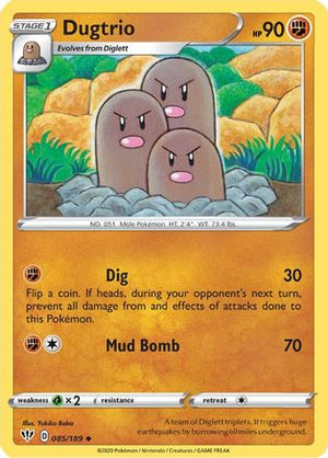 Dugtrio 085/189  - Reverse Holofoil SWSH03 Darkness Ablaze - Uncommon