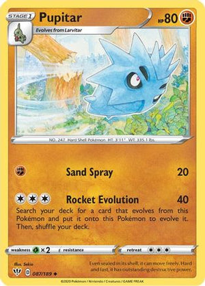 Pupitar 087/189  - Reverse Holofoil SWSH03 Darkness Ablaze - Uncommon