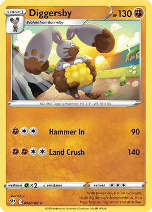 Diggersby 096/189  - Reverse Holofoil SWSH03 Darkness Ablaze - Rare
