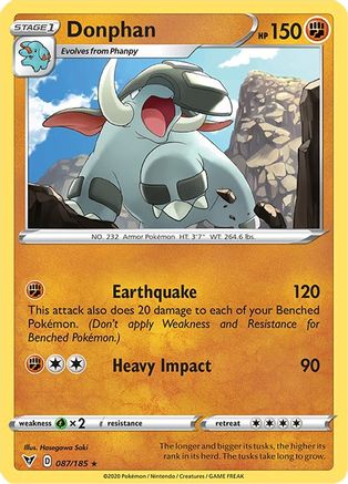 Donphan 087/185  - Reverse Holofoil SWSH04 Vivid Voltage - Rare