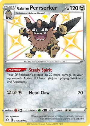 Galarian Perrserker SV087/SV122  - Holofoil Shining Fates Shiny Vault - Shiny Holo Rare