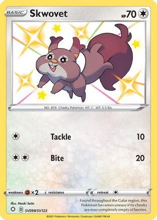 Skwovet SV099/SV122  - Holofoil Shining Fates Shiny Vault - Shiny Holo Rare