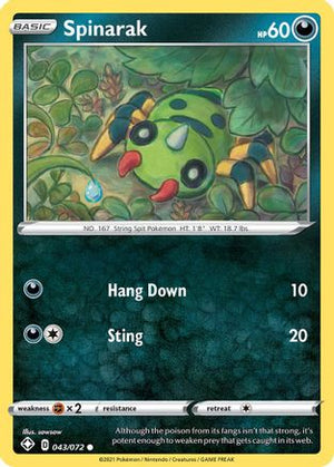 Spinarak 043/072  - Reverse Holofoil Shining Fates - Common