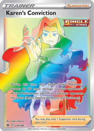 Karen's Conviction (Secret) 216/198  - Holofoil SWSH06 Chilling Reign - Secret Rare