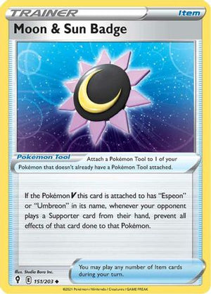 Moon & Sun Badge 151/203  - Reverse Holofoil SWSH07 Evolving Skies - Uncommon