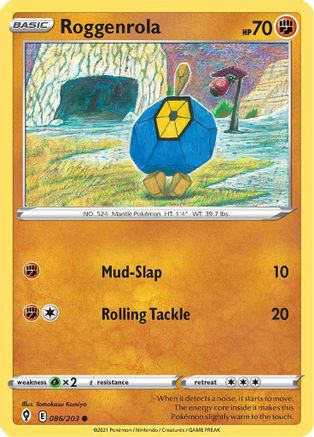Roggenrola 086/203  - Reverse Holofoil SWSH07 Evolving Skies - Common