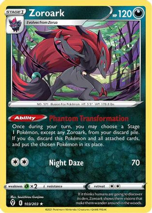 Zoroark 103/203  - Reverse Holofoil SWSH07 Evolving Skies - Holo Rare