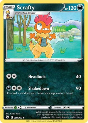 Scrafty 099/203  - Reverse Holofoil SWSH07 Evolving Skies - Uncommon