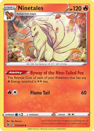Ninetales (31) (31) 031/264  - Reverse Holofoil SWSH08 Fusion Strike - Uncommon