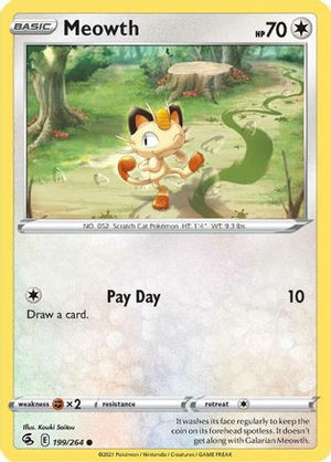 Meowth 199/264  - Reverse Holofoil SWSH08 Fusion Strike - Common