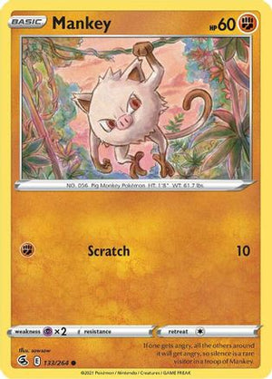 Mankey 133/264  - Reverse Holofoil SWSH08 Fusion Strike - Common