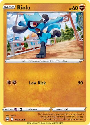 Riolu 078/172  - Reverse Holofoil SWSH09 Brilliant Stars - Common