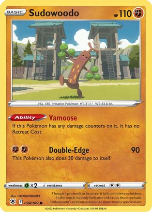 Sudowoodo 074/189  - Reverse Holofoil SWSH10 Astral Radiance - Common
