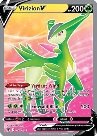Virizion V (Full Art) 164/189  - Holofoil SWSH10 Astral Radiance - Ultra Rare
