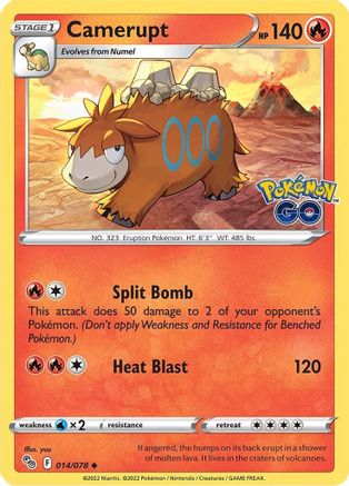 Camerupt 014/078  - Reverse Holofoil Pokemon GO - Uncommon