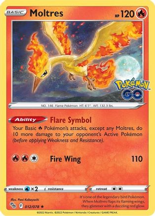 Moltres 012/078  - Reverse Holofoil Pokemon GO - Holo Rare