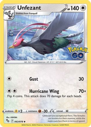 Unfezant 063/078  Pokemon GO - Uncommon
