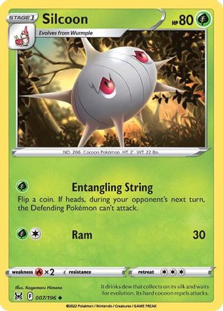 Silcoon 007/196  - Reverse Holofoil SWSH11 Lost Origin - Uncommon