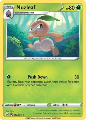 Nuzleaf 012/196  - Reverse Holofoil SWSH11 Lost Origin - Uncommon