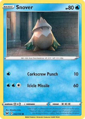 Snover 042/196  - Reverse Holofoil SWSH11 Lost Origin - Common