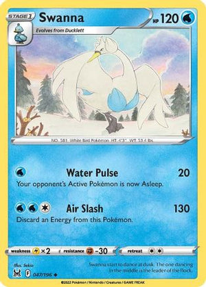 Swanna 047/196  - Reverse Holofoil SWSH11 Lost Origin - Uncommon