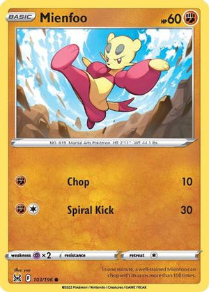 Mienfoo 103/196  - Reverse Holofoil SWSH11 Lost Origin - Common