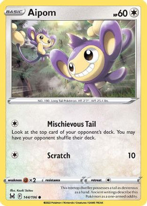 Aipom 144/196  - Reverse Holofoil SWSH11 Lost Origin - Common