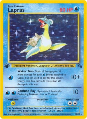 Lapras 10/62  - 1st Edition Holofoil Fossil - Holo Rare