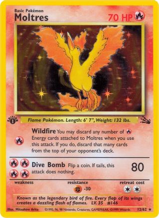 Moltres 12/62  - 1st Edition Holofoil Fossil - Holo Rare