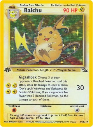 Raichu 14/62  - 1st Edition Holofoil Fossil - Holo Rare